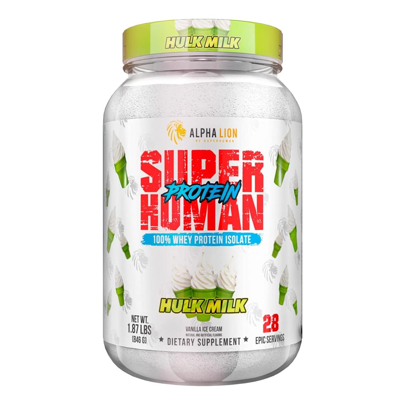 ALPHA LION Superhuman Whey Protein Powder for Muscle Recovery (28 Servings, Hulk Milk)