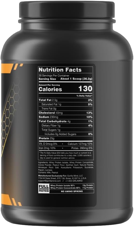 Gorilla Mode Chocolate Peanut Butter Whey Protein (30 Servings, 25g Protein)