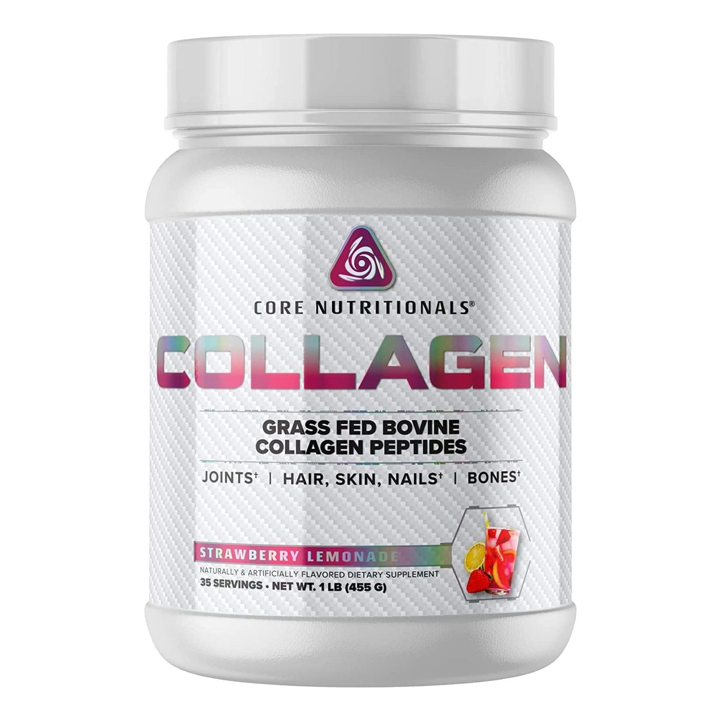 Core Nutritionals Grass-Fed Collagen Peptides, Joint & Skin Support (Strawberry Lemonade, 1 lb)