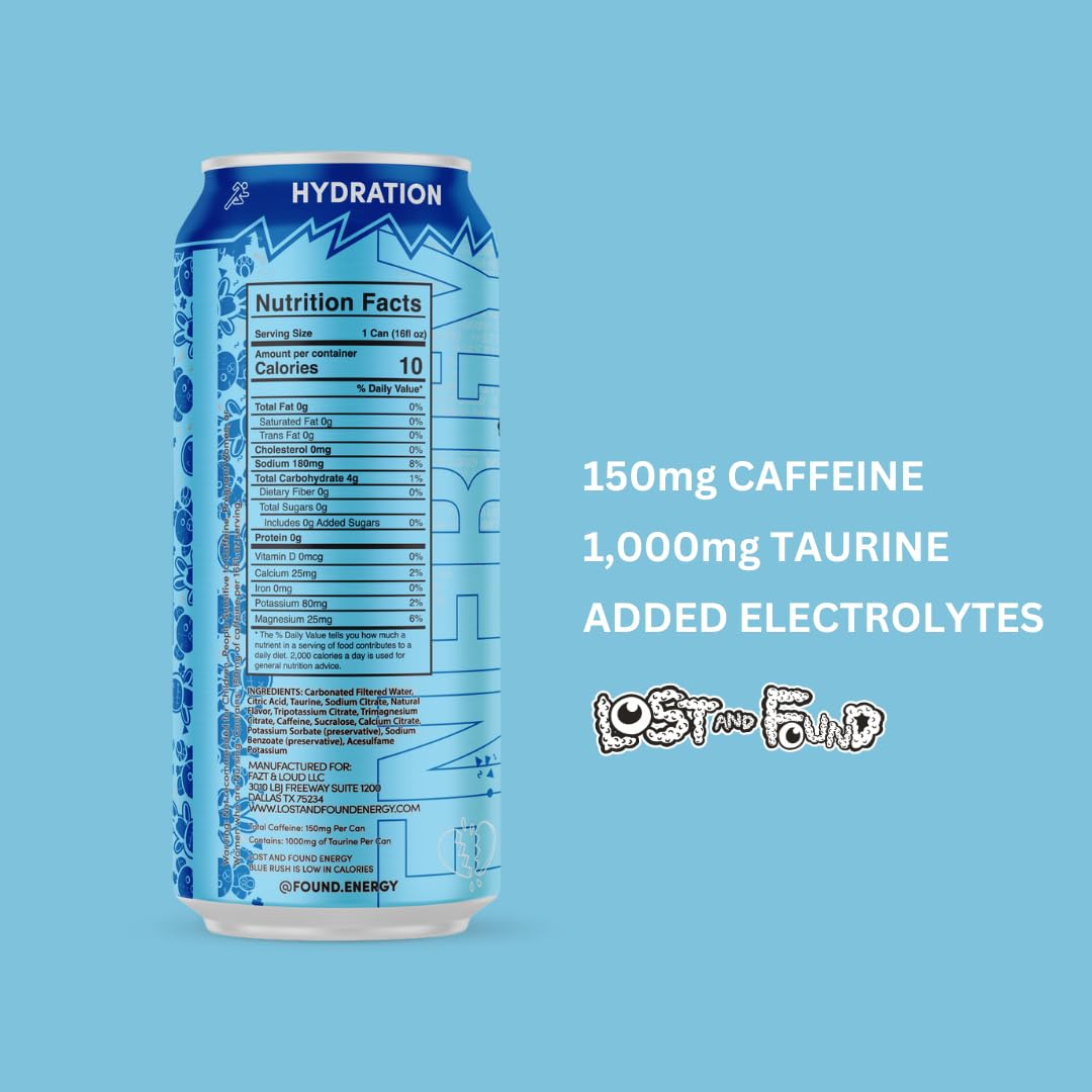 Lost and Found Sugar-Free Energy Drink, 150mg Caffeine, Vegan (12-Pack, 16oz)
