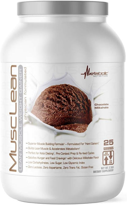 Musclean Whey Protein Meal Replacement, Low Carb Keto, Chocolate (2.5lb, 25 serv)