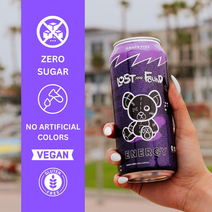 Lost and Found Sugar-Free Energy Drink, 150mg Caffeine, Vegan (12-Pack, 16oz)