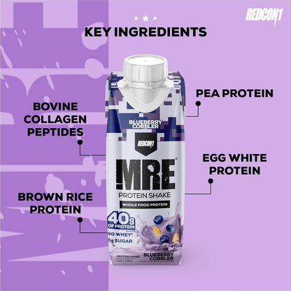 REDCON1 MRE Protein Shake, Blueberry Cobbler - Keto, Whey-Free (12 Pack)