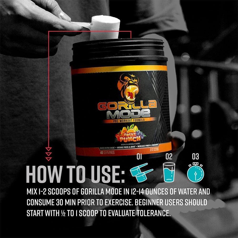 Gorilla Mode Pre-Workout for Pumps, Focus & Energy (786g, Cotton Candy Grape)