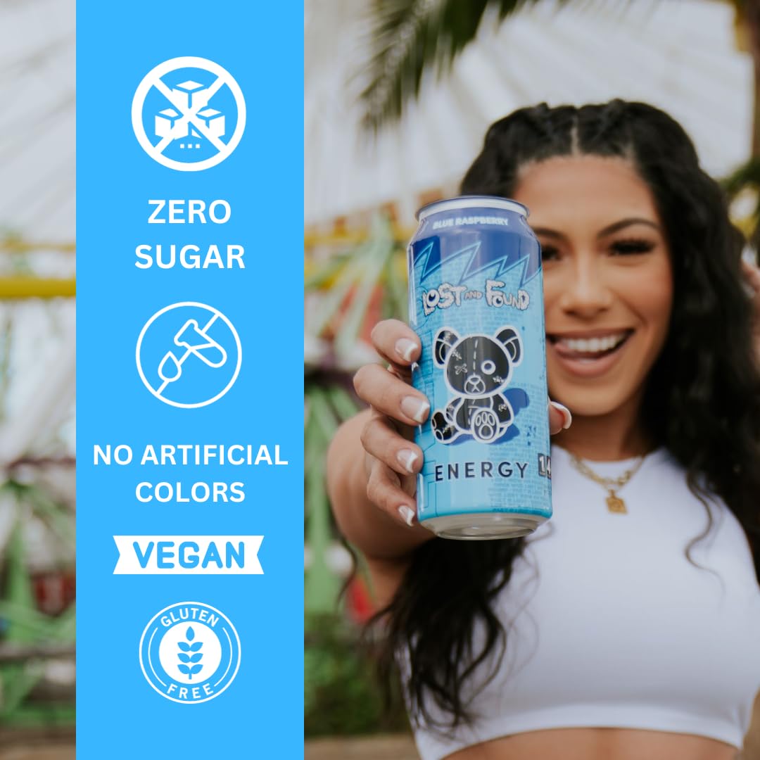 Lost and Found Sugar-Free Energy Drink, 150mg Caffeine, Vegan (12-Pack, 16oz)