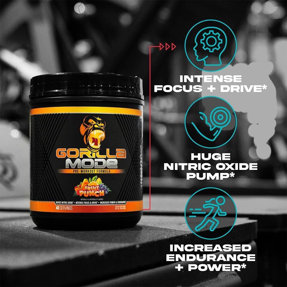 Gorilla Mode Pre-Workout for Pumps, Focus & Energy (786g, Cotton Candy Grape)