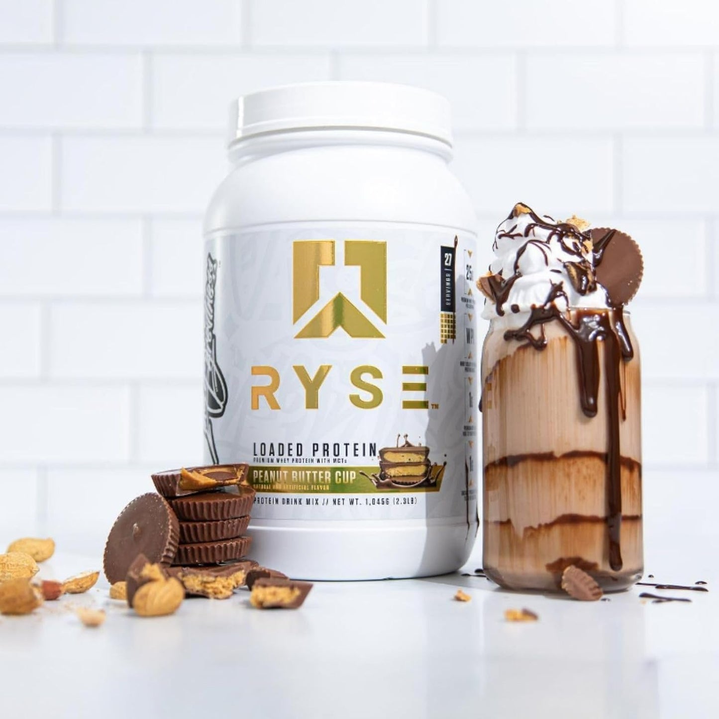Ryse Loaded Protein Powder with Prebiotic Fiber & MCTs, Low Carb & Sugar (Peanut Butter Cup, 27 Servings)