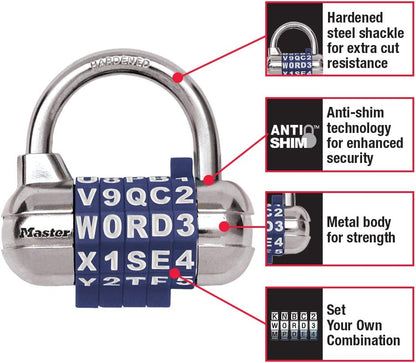 Master Lock Word Combo Padlock, Set Your Own, Assorted Colors (1 Pack)