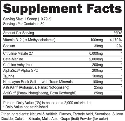 Bucked Up Pre Workout - Citrulline, Beta Alanine, 3 Patented Ingredients (Grape)