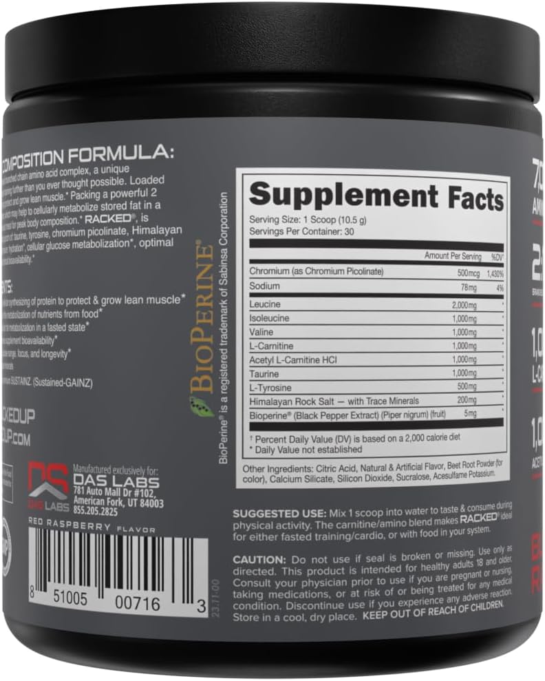 Bucked Up RACKED™ BCAAs with L-Carnitine for Post-Workout Recovery (30 Servings, Blood Raz)