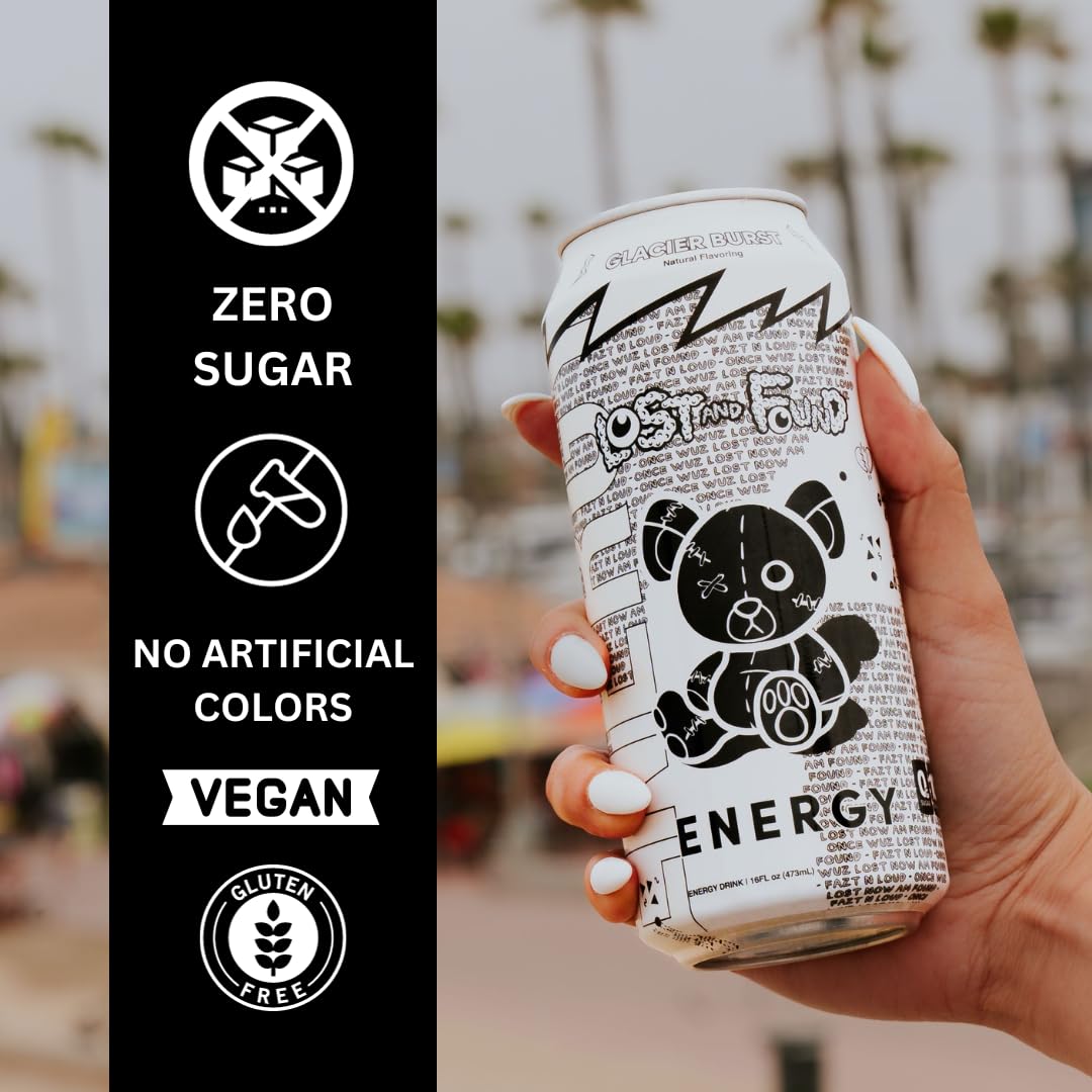 Lost and Found Sugar-Free Energy Drink, 150mg Caffeine, Vegan (12-Pack, 16oz)