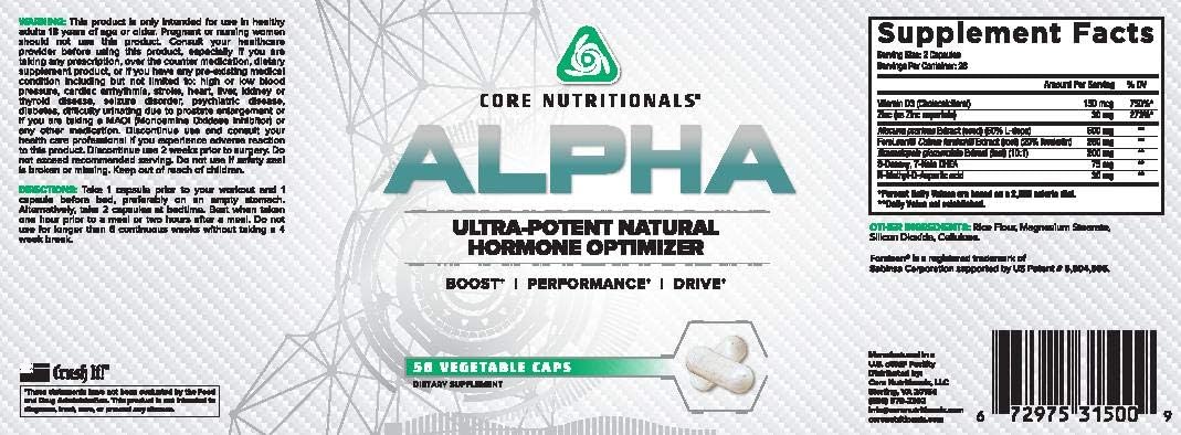 Core Nutritionals Alpha Platinum Hormone Optimizer & Testosterone Booster (56 Capsules)