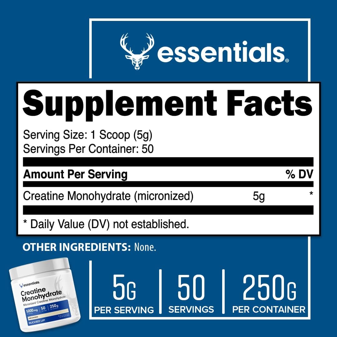Bucked Up Micronized Creatine Monohydrate, Unflavored (50 Serv, 250g)
