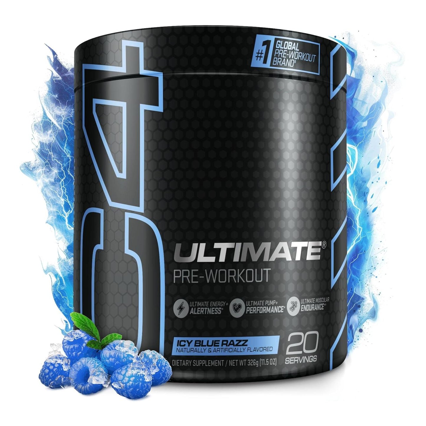Cellucor C4 Ultimate Pre Workout Powder, ICY Blue Razz, Sugar Free (20 Servings)