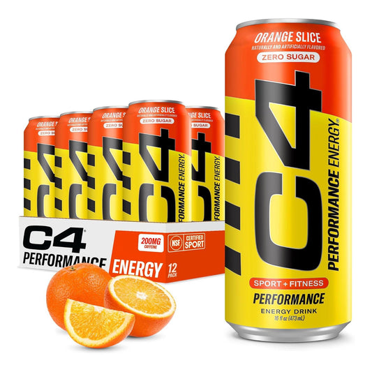 C4 Energy Zero Sugar Drink with Beta Alanine, Orange Slice (16oz, Pack of 12)