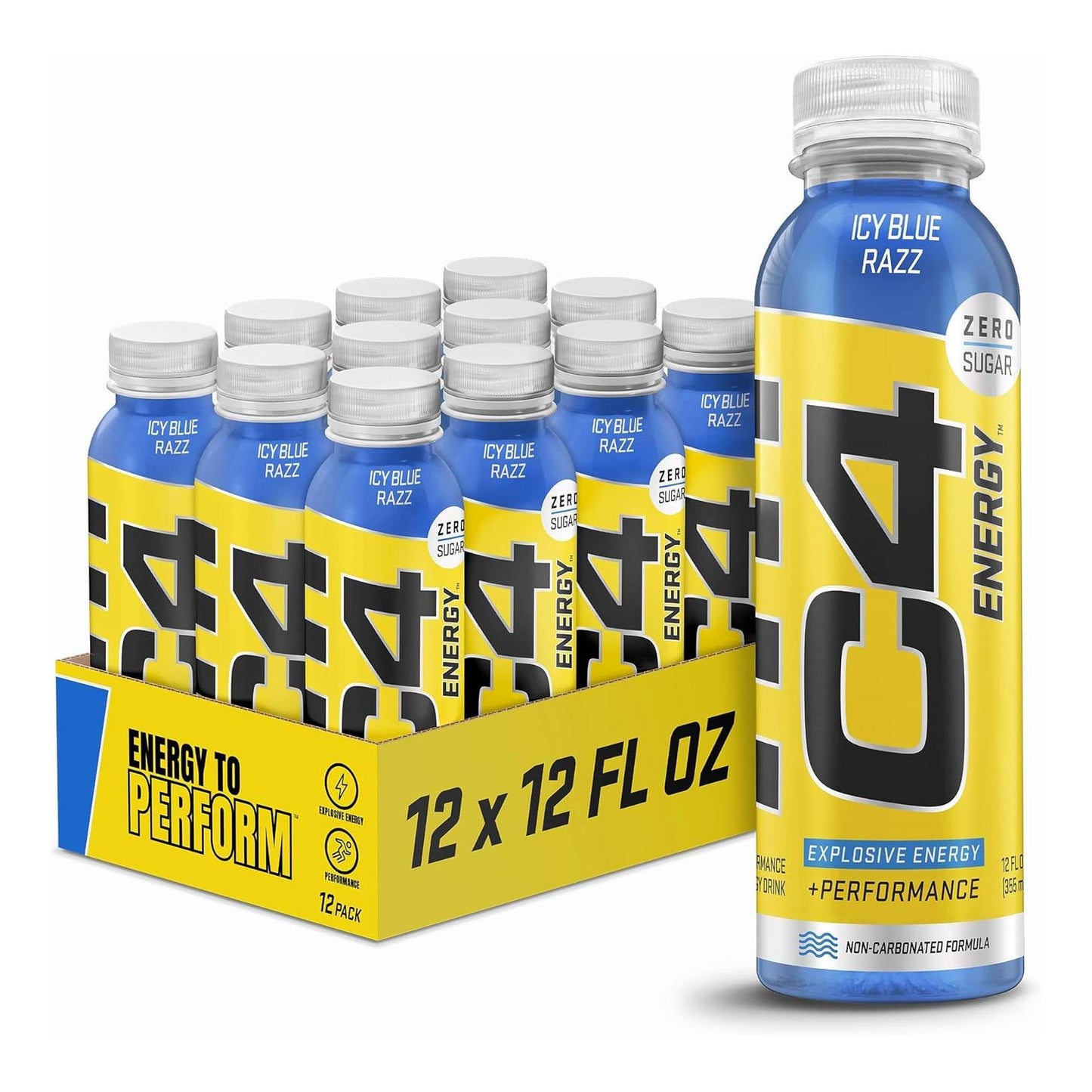 Cellucor C4 Energy Drink, Zero Sugar, Icy Blue Razz (12 Fl Oz, Pack of 12)