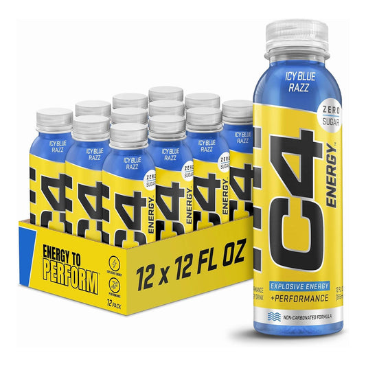 Cellucor C4 Energy Drink, Zero Sugar, Icy Blue Razz (12 Fl Oz, Pack of 12)