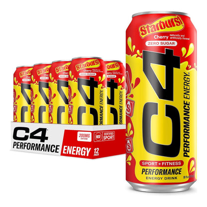 Cellucor C4 Starburst Cherry Energy Drink, Zero Sugar, 200mg Caffeine (16 Fl Oz, 12 Pack)