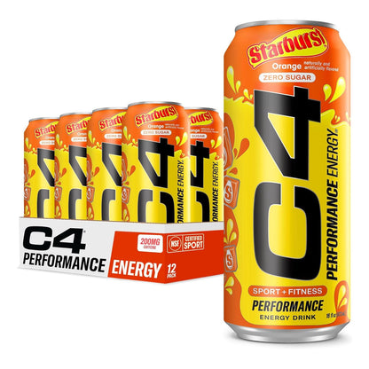 Cellucor C4 Starburst Orange Energy Drink, Zero Sugar, 200mg Caffeine (16oz, 12 Pack)