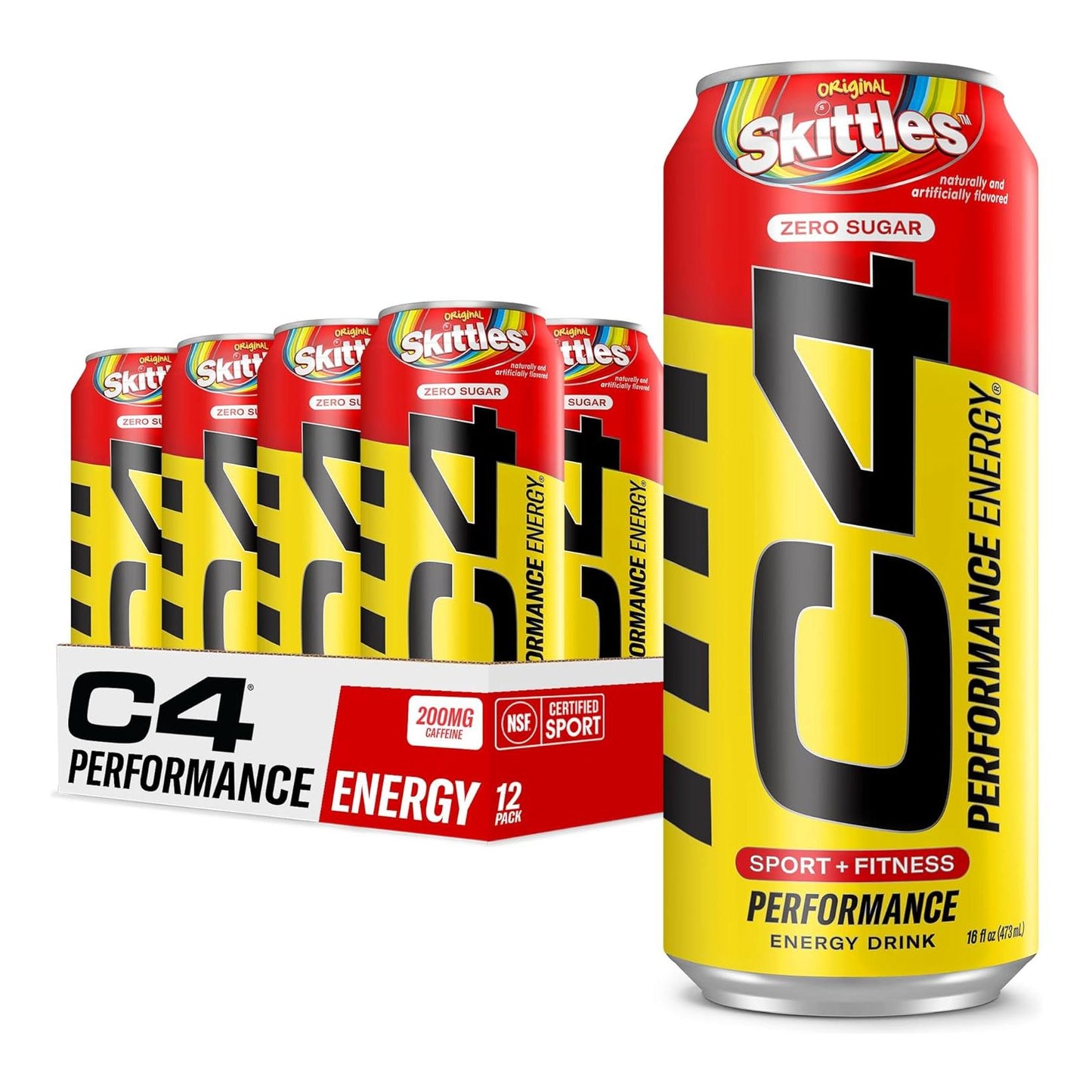 Cellucor C4 Skittles Flavor Energy Drink, Zero Sugar, Preworkout (16 Fl Oz, 12 Pack)