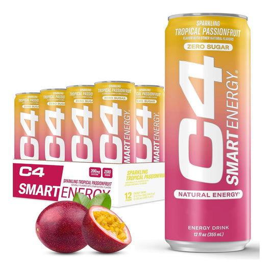 Cellucor C4 Smart Energy Drink, Sugar-Free & Nootropic (Tropical Passionfruit, 12 Oz, 12 Pack)