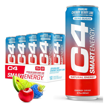 Cellucor C4 Smart Energy Drink, Cherry Berry Lime - Focus & Energy Boost, Zero Sugar (12oz, Pack of 12)
