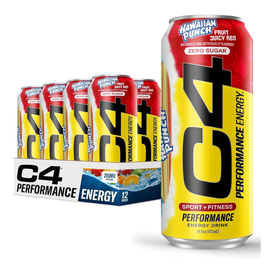Cellucor C4 Hawaiian Punch Energy Drink, Zero Sugar, 200mg Caffeine (16 Fl Oz, 12 Pack)