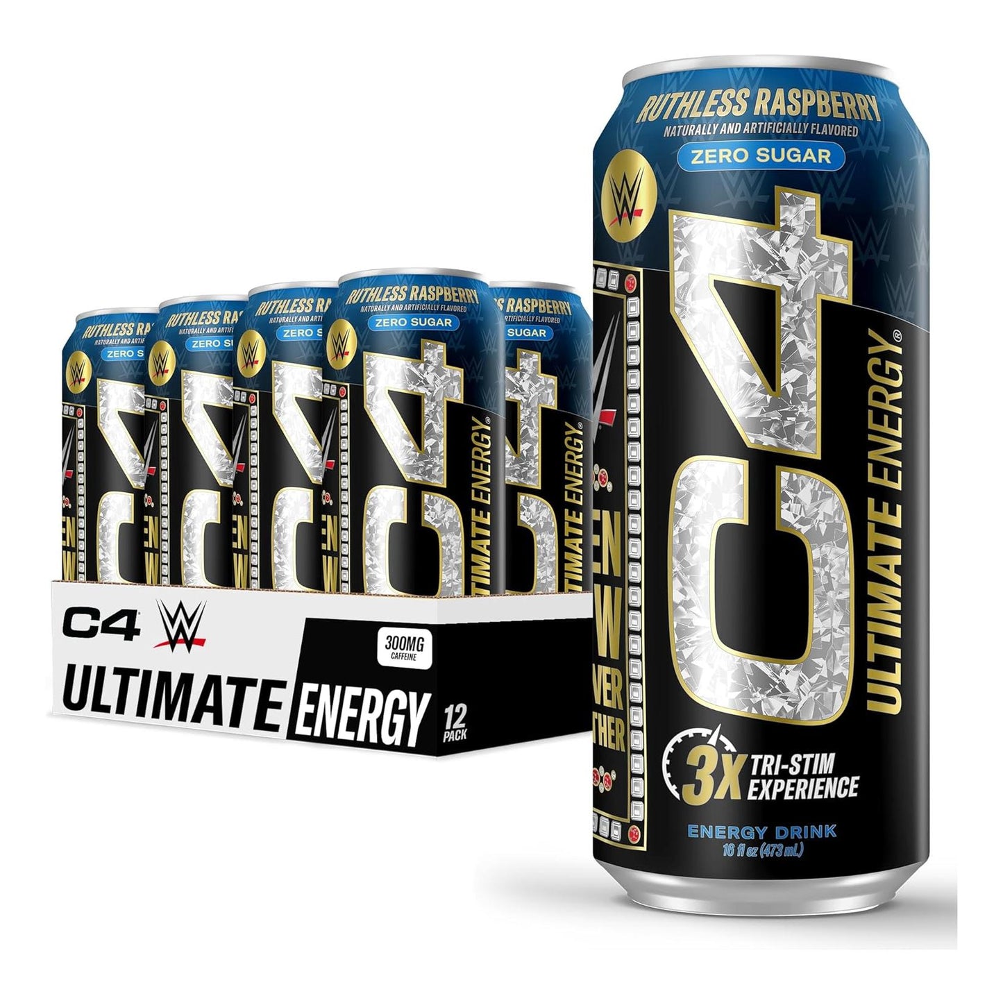Cellucor C4 Ultimate WWE Pre-Workout Energy Drink, Ruthless Raspberry, Tri-Stim with 300mg Caffeine (16oz, Pack of 12)