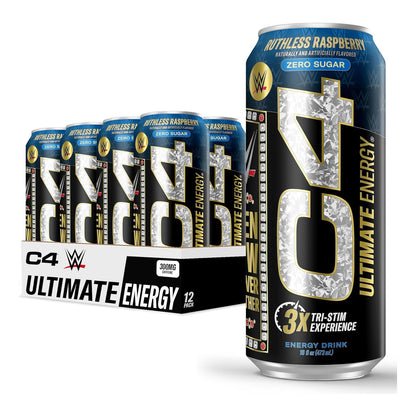 Cellucor C4 Ultimate WWE Pre-Workout Energy Drink, Ruthless Raspberry, Tri-Stim with 300mg Caffeine (16oz, Pack of 12)