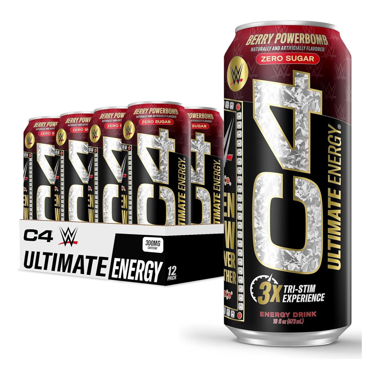 Cellucor C4 Ultimate WWE Berry Powerbomb Pre-Workout Energy Drink, Sugar-Free with 300mg Caffeine, TeaCrine, Dynamine (16oz, Pack of 12)
