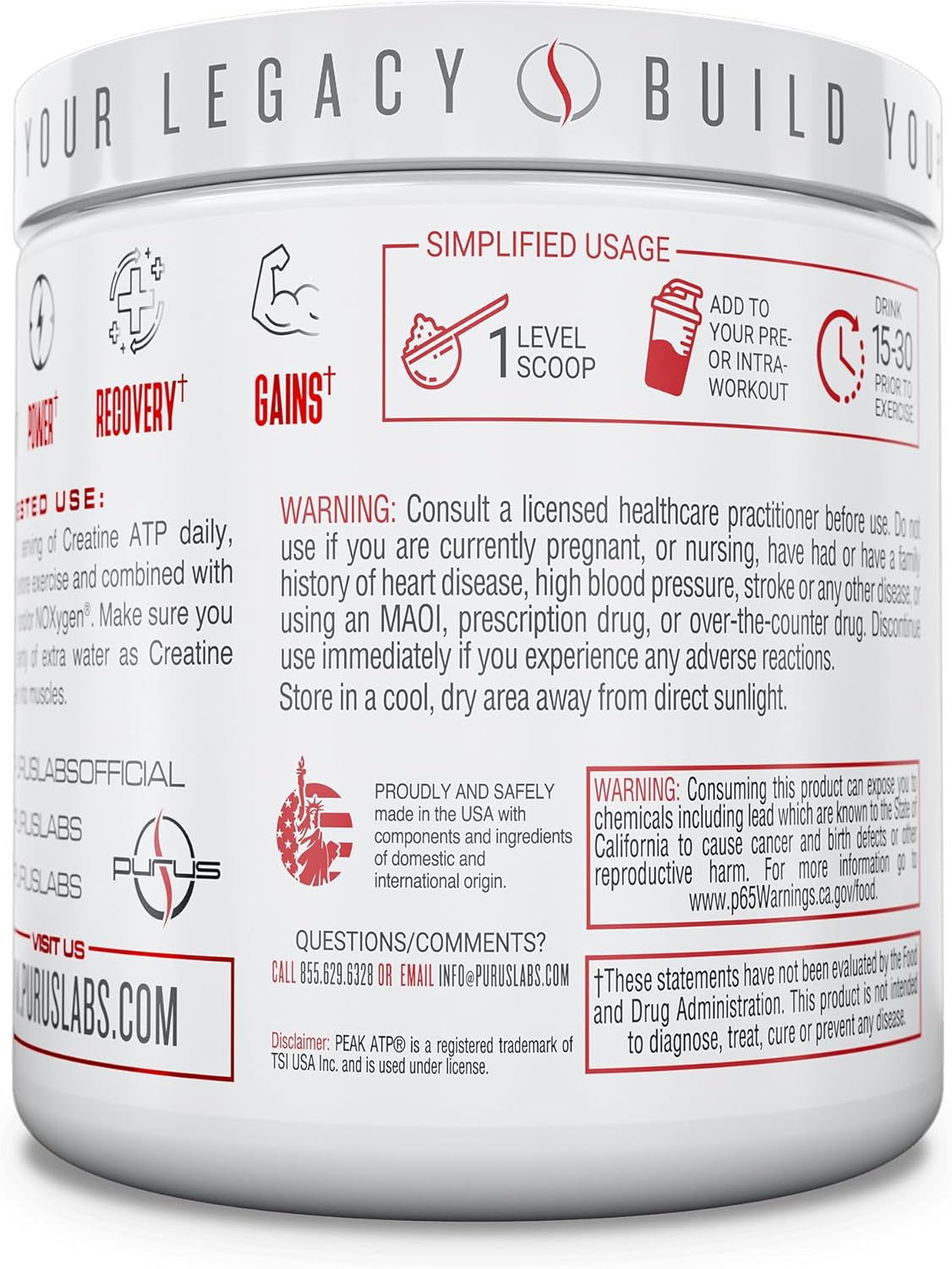 Purus Labs Creatine ATP, Peak ATP + Creatine Monohydrate (30 Servings)
