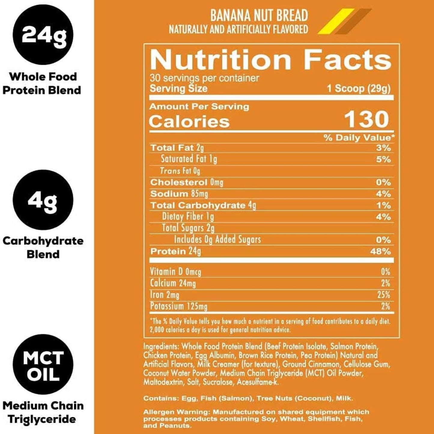 REDCON1 MRE Lite Banana Nut Bread Protein Powder - Low Carb, Whey-Free (30 Servings)