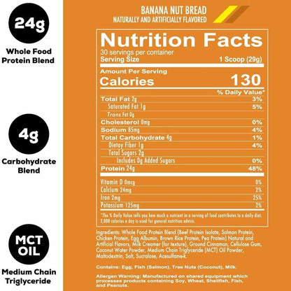 REDCON1 MRE Lite Banana Nut Bread Protein Powder - Low Carb, Whey-Free (30 Servings)