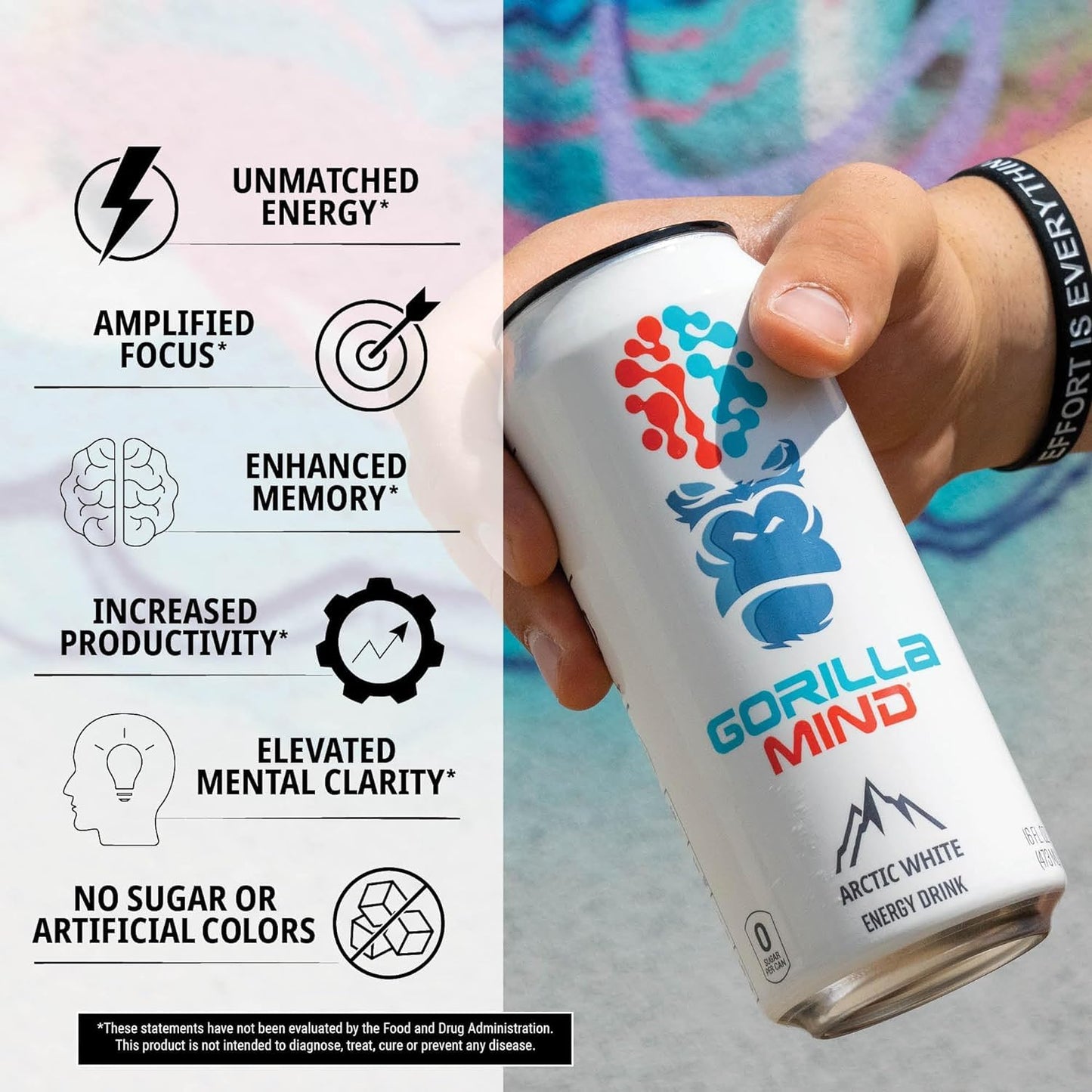 Gorilla Mind Energy Drink for Enhanced Focus, Zero Sugar (Tropic Storm, 16oz, 12-Pack)
