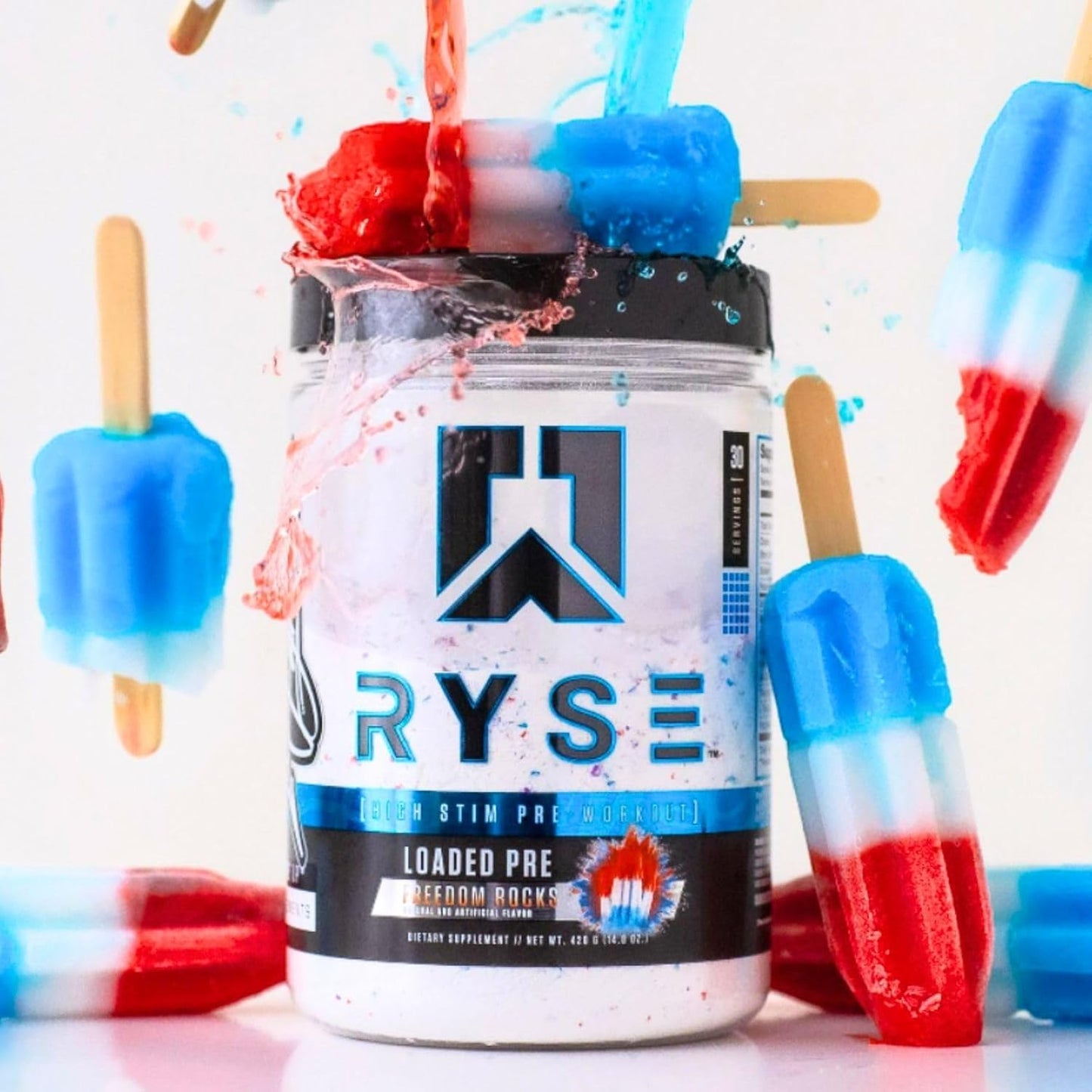 Ryse Loaded Pre Workout - Pumps, Energy, Focus (30 Servings, Freedom Rocks)