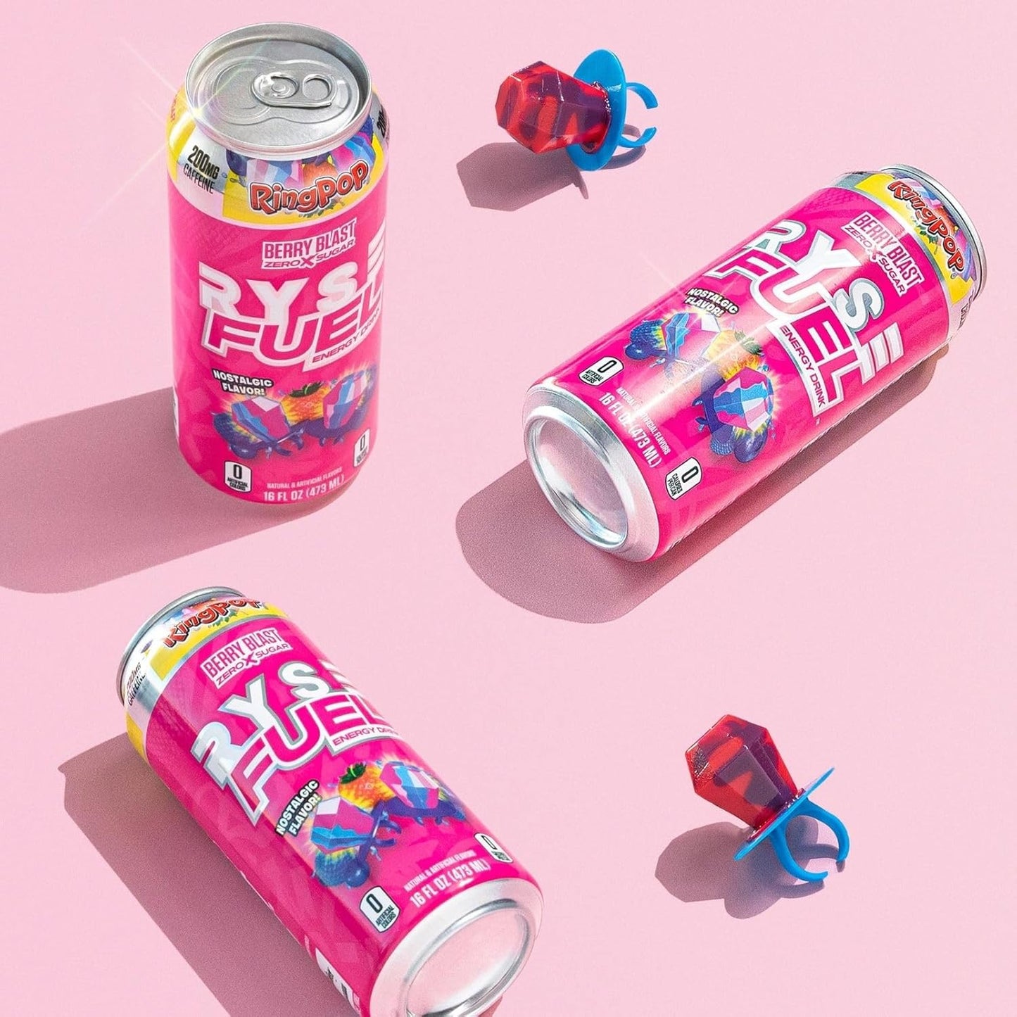 RYSE Fuel Energy Drink, Sugar-Free, Vegan, Gluten-Free, Low Calorie, No Artificial Colors (Ring Pop Berry Blast, 12 Pack, 200mg Caffeine)
