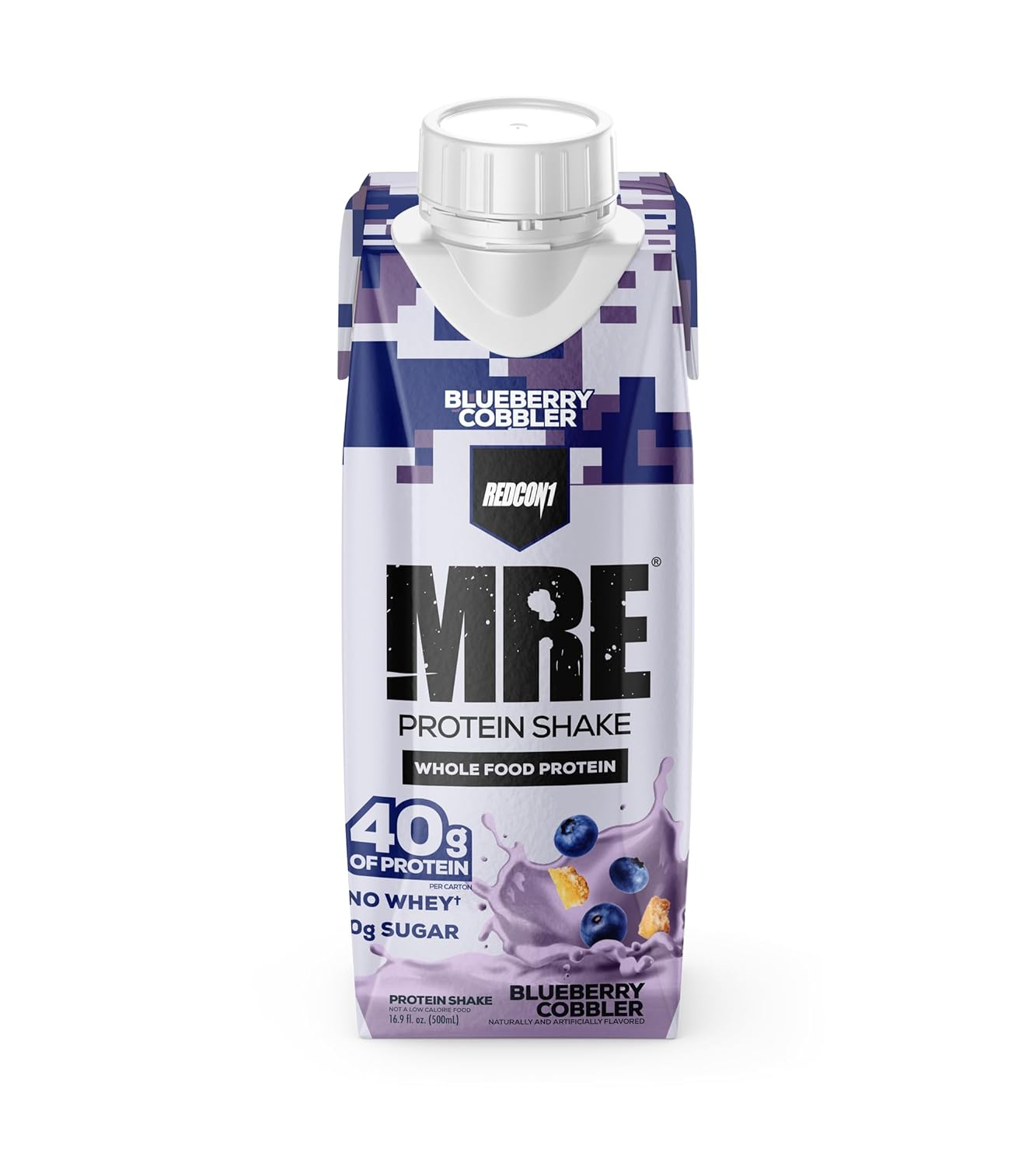 REDCON1 MRE Protein Shake, Blueberry Cobbler - Keto, Whey-Free (12 Pack)