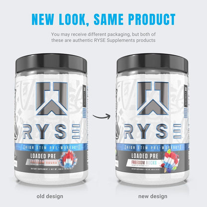 Ryse Loaded Pre Workout - Pumps, Energy, Focus (30 Servings, Freedom Rocks)