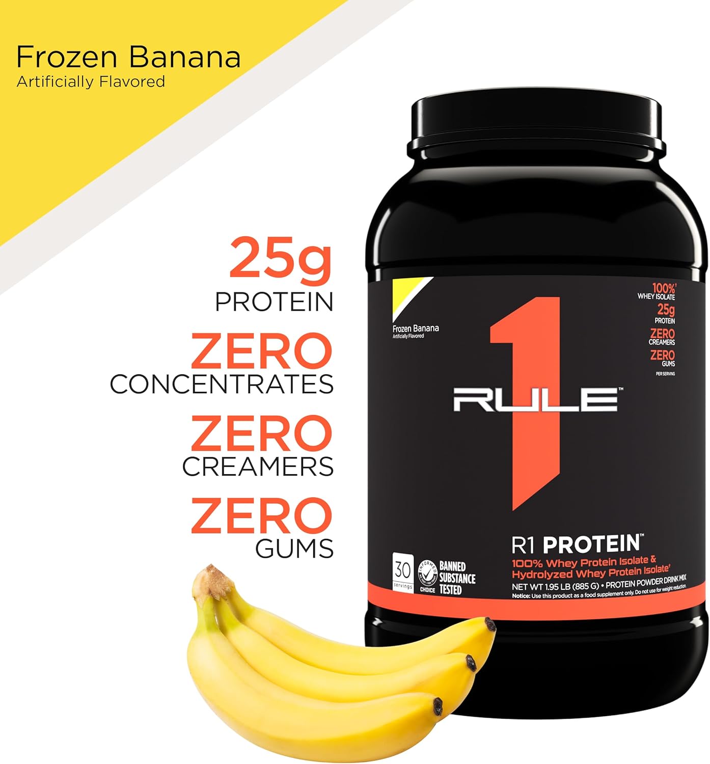 Rule One R1 100% Isolate & Hydrolysate Protein, 6g BCAAs (5lb, Frozen Banana)