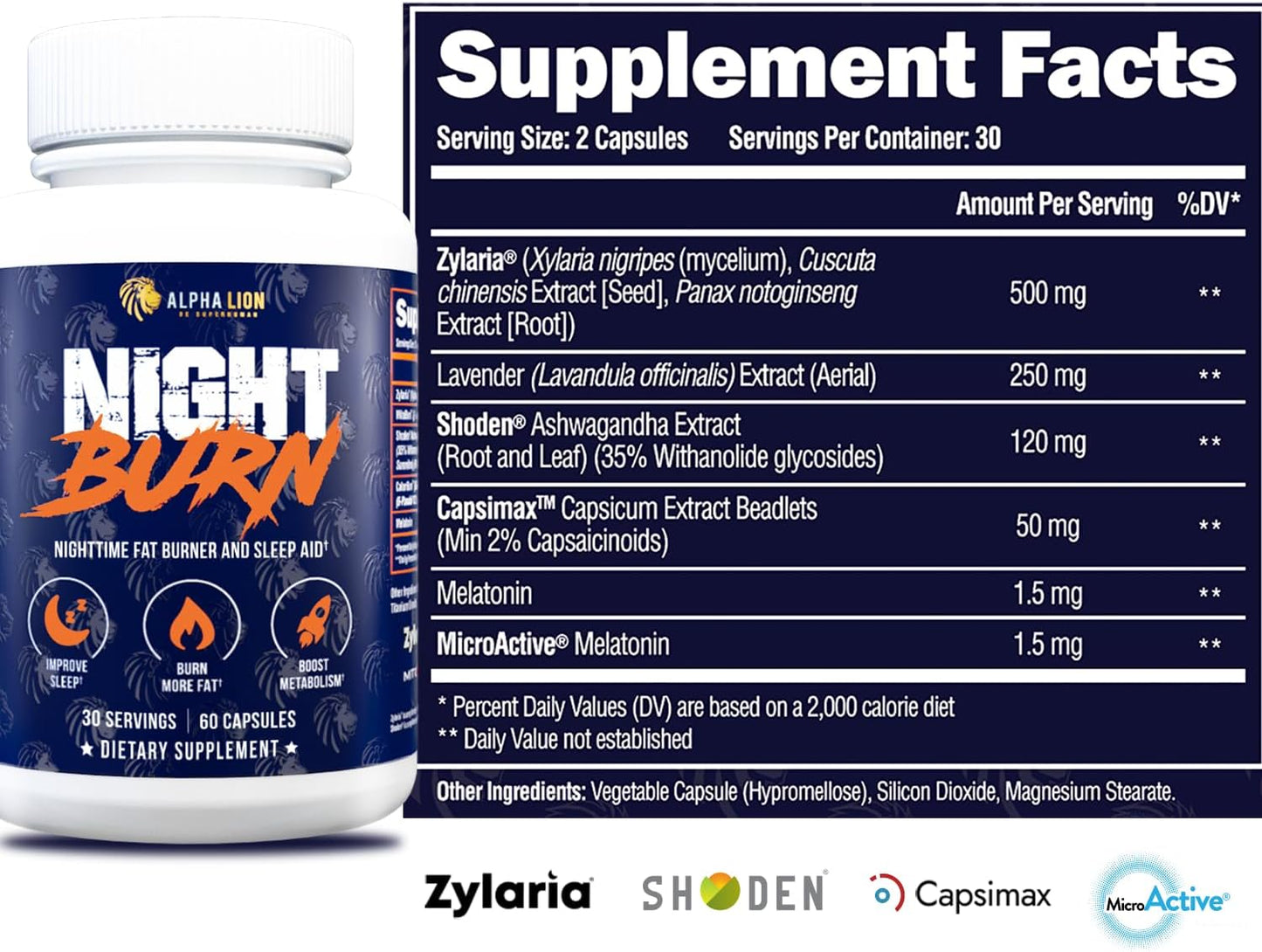 Alpha Lion Night Burn Sleep Aid & Metabolism Booster (60 Capsules)