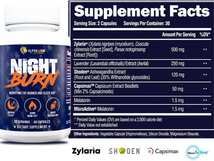 Alpha Lion Night Burn Sleep Aid & Metabolism Booster (60 Capsules)