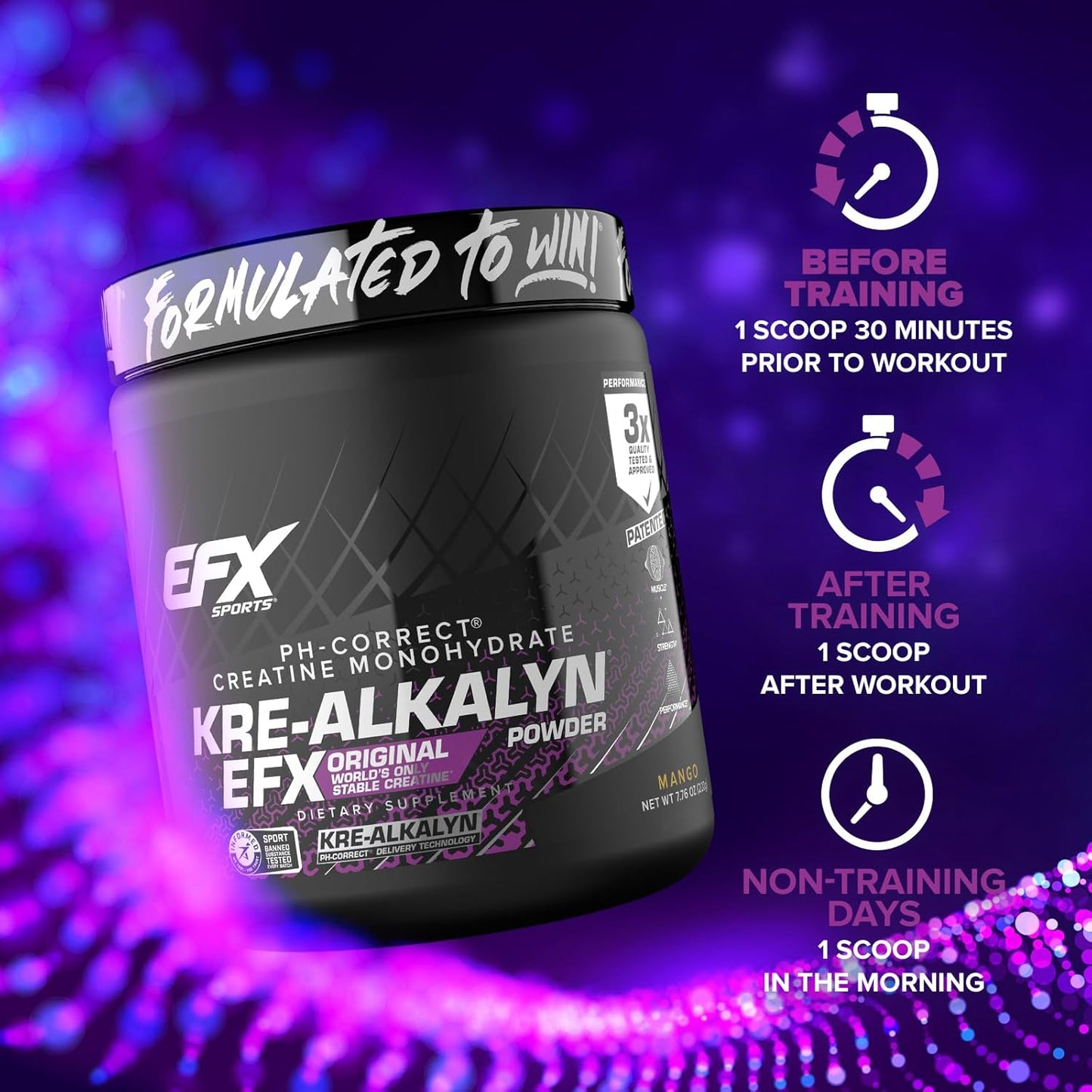 EFX Sports Kre-Alkalyn Creatine Powder for Strength & Performance (Mango, 110 Servings)