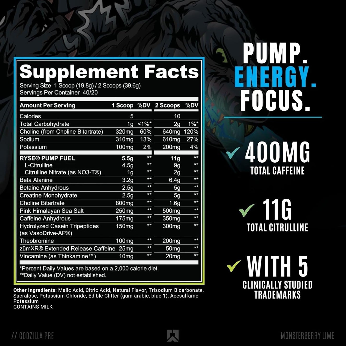 RYSE Noel Deyzel Pre Workout - Pumps, Energy, Focus (40 Servings, Monsterberry Lime)