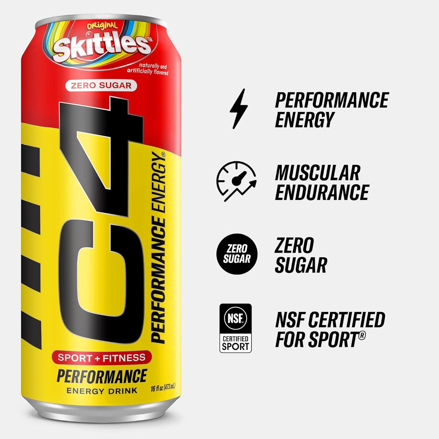 Cellucor C4 Skittles Flavor Energy Drink, Zero Sugar, Preworkout (16 Fl Oz, 12 Pack)