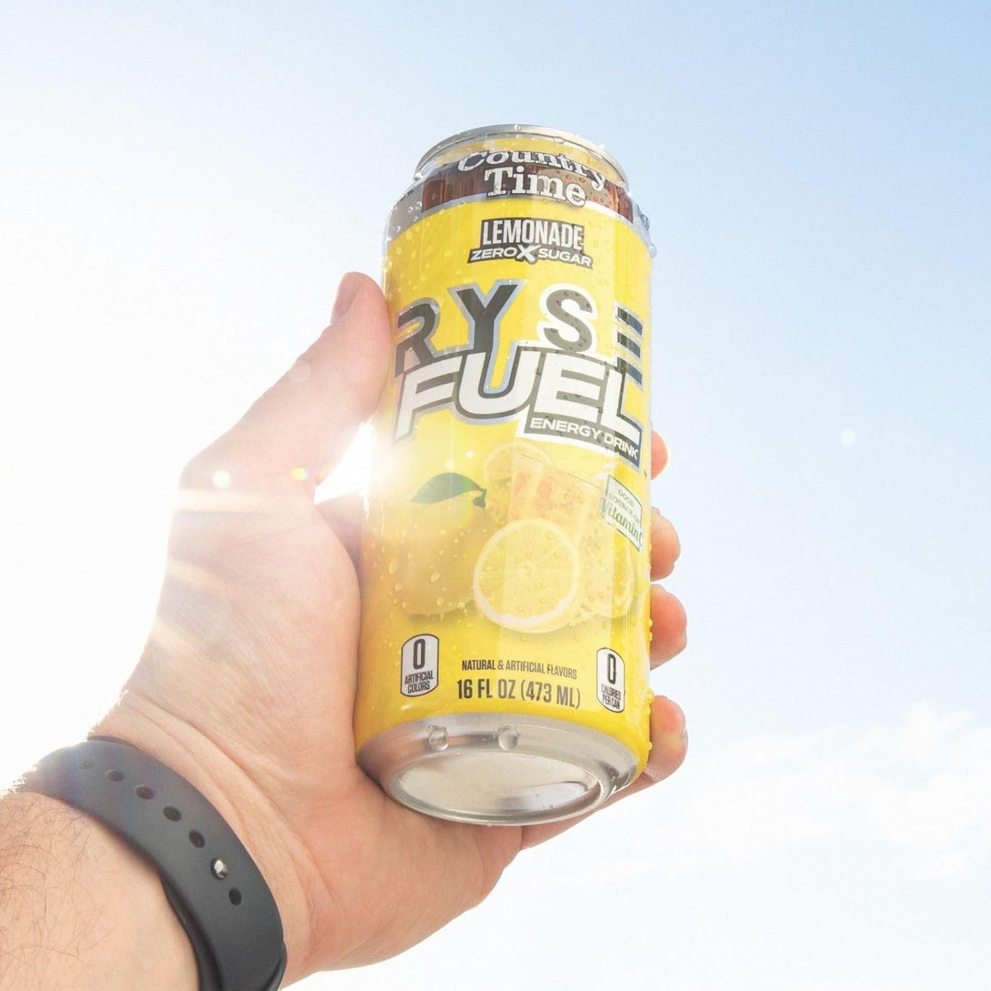 RYSE Fuel Energy Drink, Sugar-Free, Vegan, Gluten-Free, Low Calorie, No Artificial Colors (12 Pack, Country Time Lemonade)