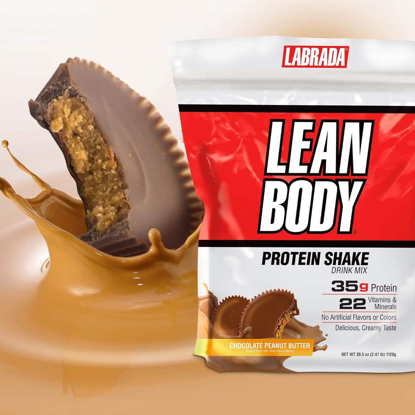 LABRADA Lean Body Protein Shake for Weight Loss & Muscle Growth, Chocolate Peanut Butter (2.47LB Tub)