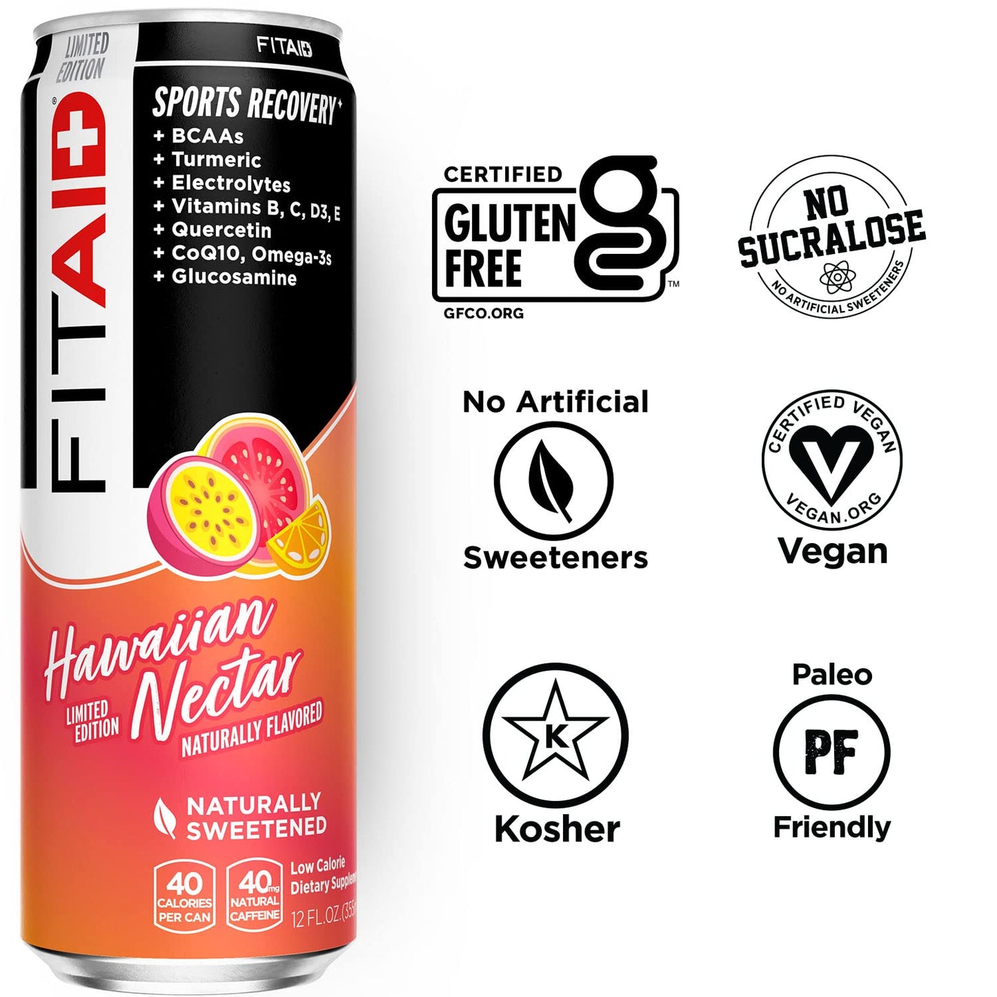 FITAID Recovery Drink, Hawaiian Nectar, BCAAs & Electrolytes (12 Pack)