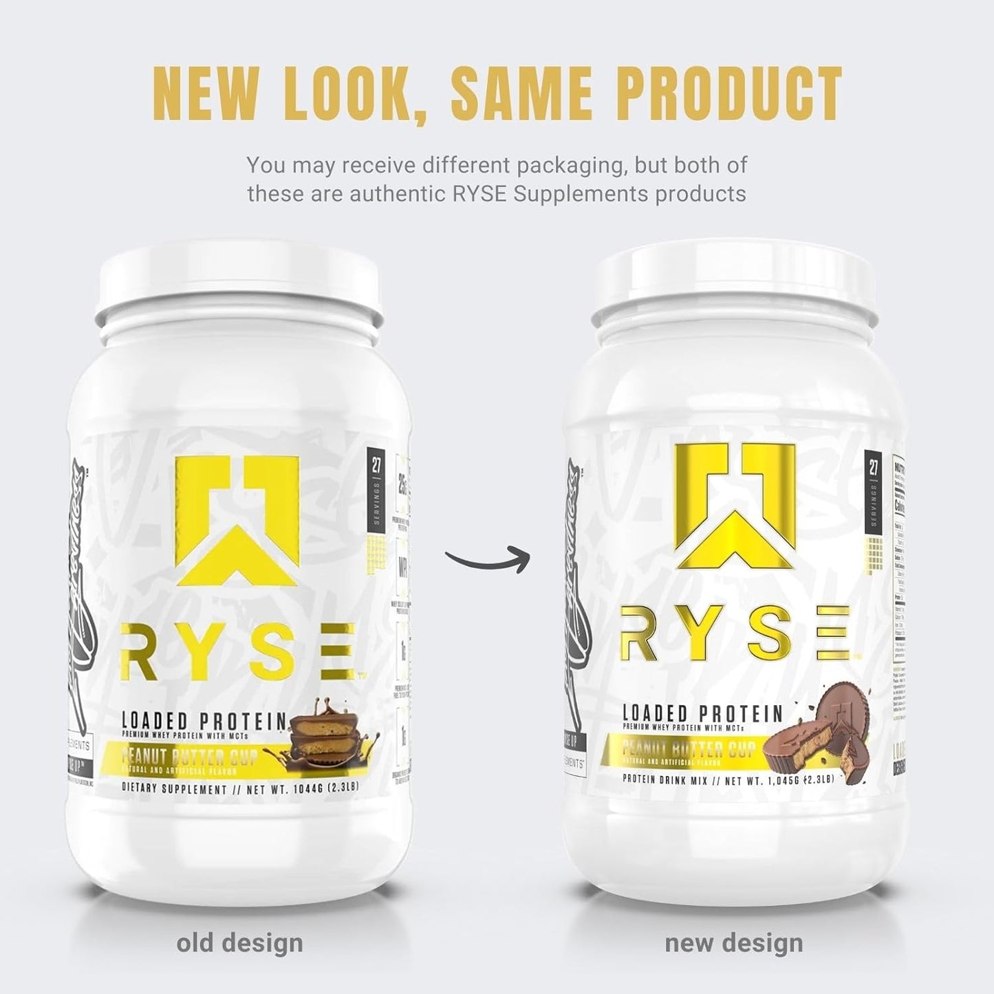 Ryse Loaded Protein Powder with Prebiotic Fiber & MCTs, Low Carb & Sugar (Peanut Butter Cup, 27 Servings)