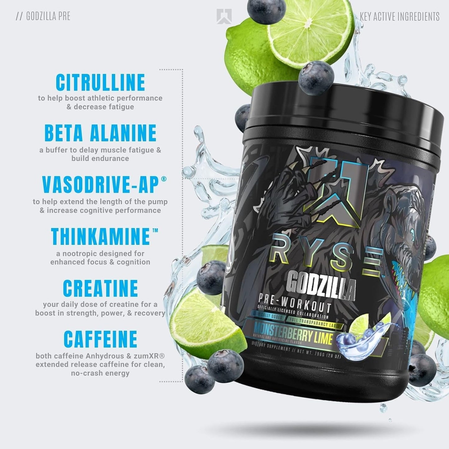 RYSE Noel Deyzel Pre Workout - Pumps, Energy, Focus (40 Servings, Monsterberry Lime)