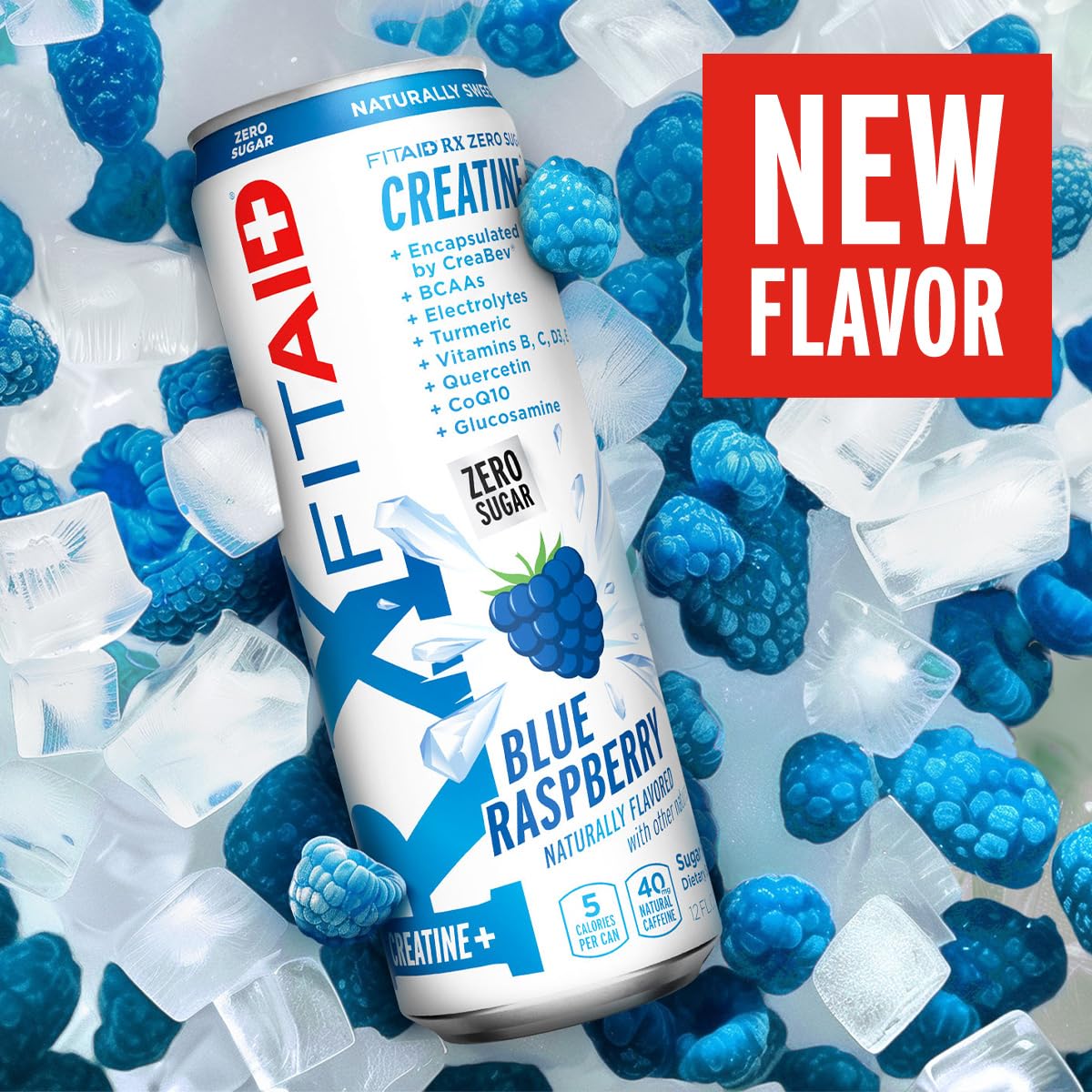 FITAID RX Zero Sugar Workout Recovery Drink, Blue Raspberry (12 Fl Oz, 12 Pack)